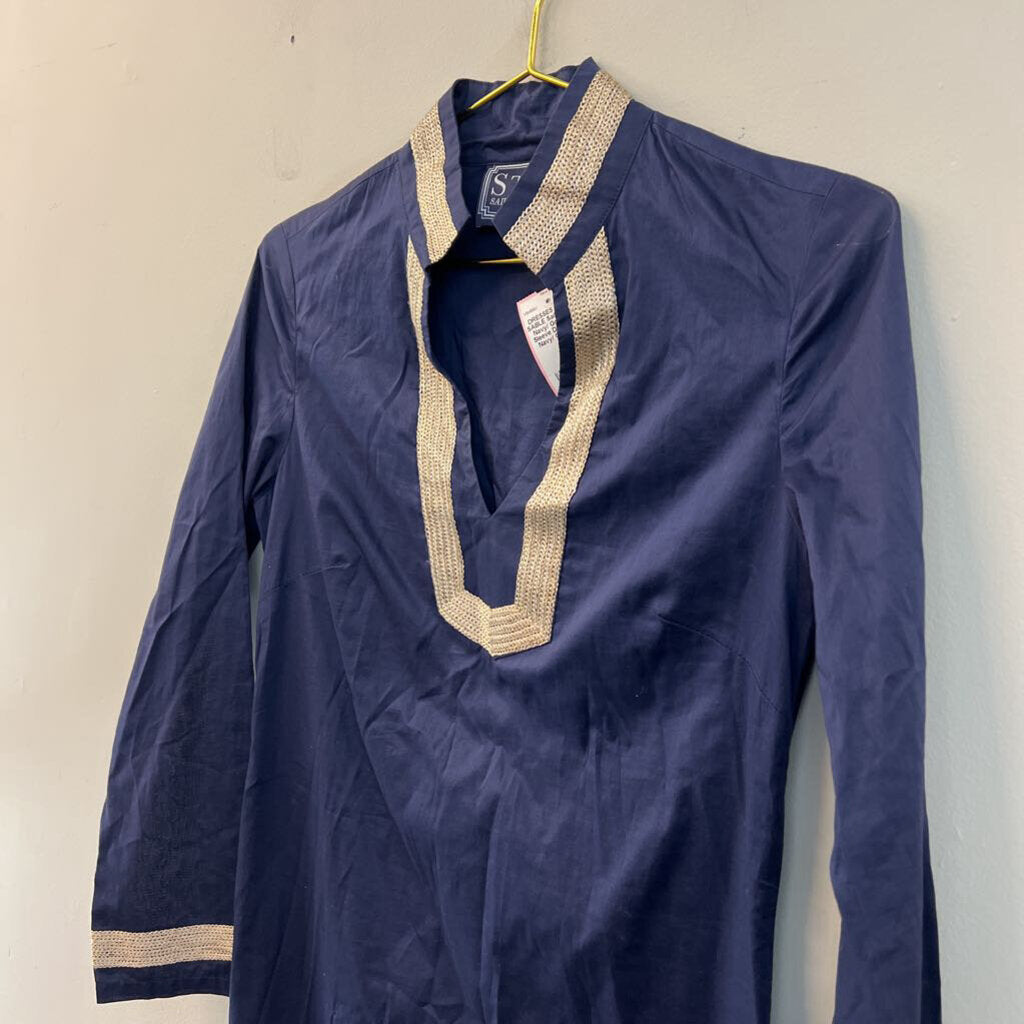 Sail to Sable Navy/ Gold Long Sleeve Dress XXS