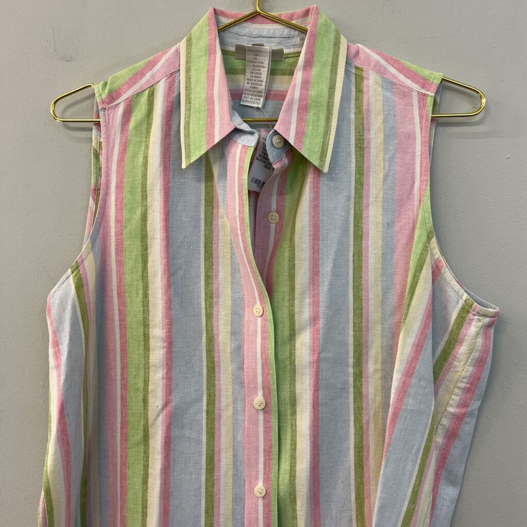 Jones New York Multi Color Striped Sleeveless Button Down Top 12
