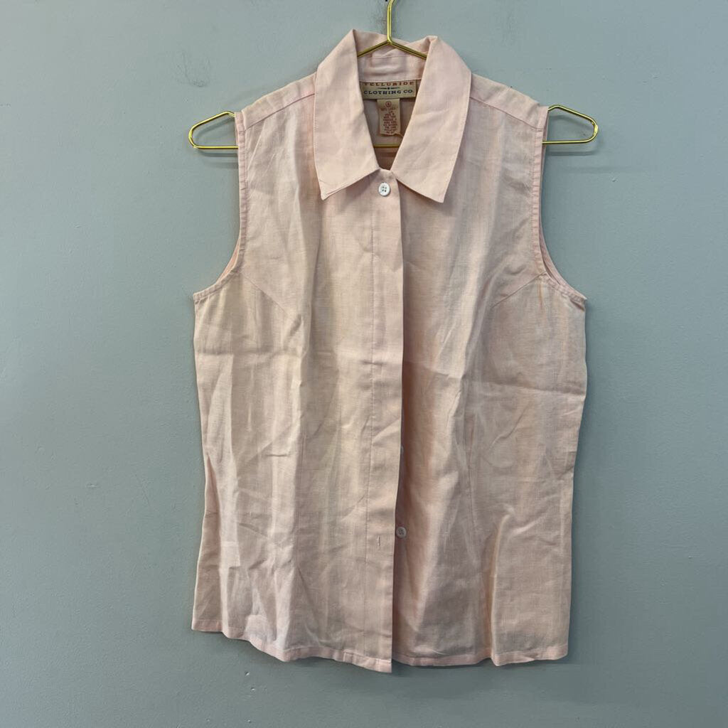 Vintage Telluride Pink 100% Linen Sleeveless Button Down Top 8