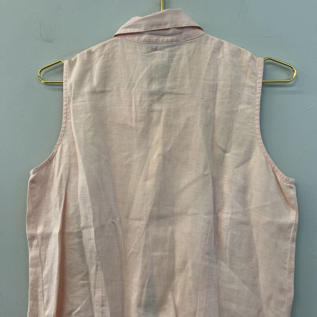 Vintage Telluride Pink 100% Linen Sleeveless Button Down Top 8