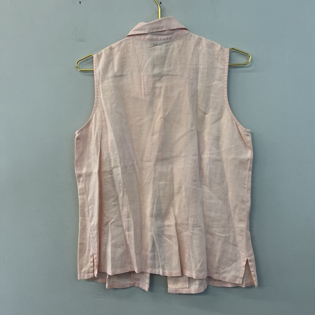 Vintage Telluride Pink 100% Linen Sleeveless Button Down Top 8