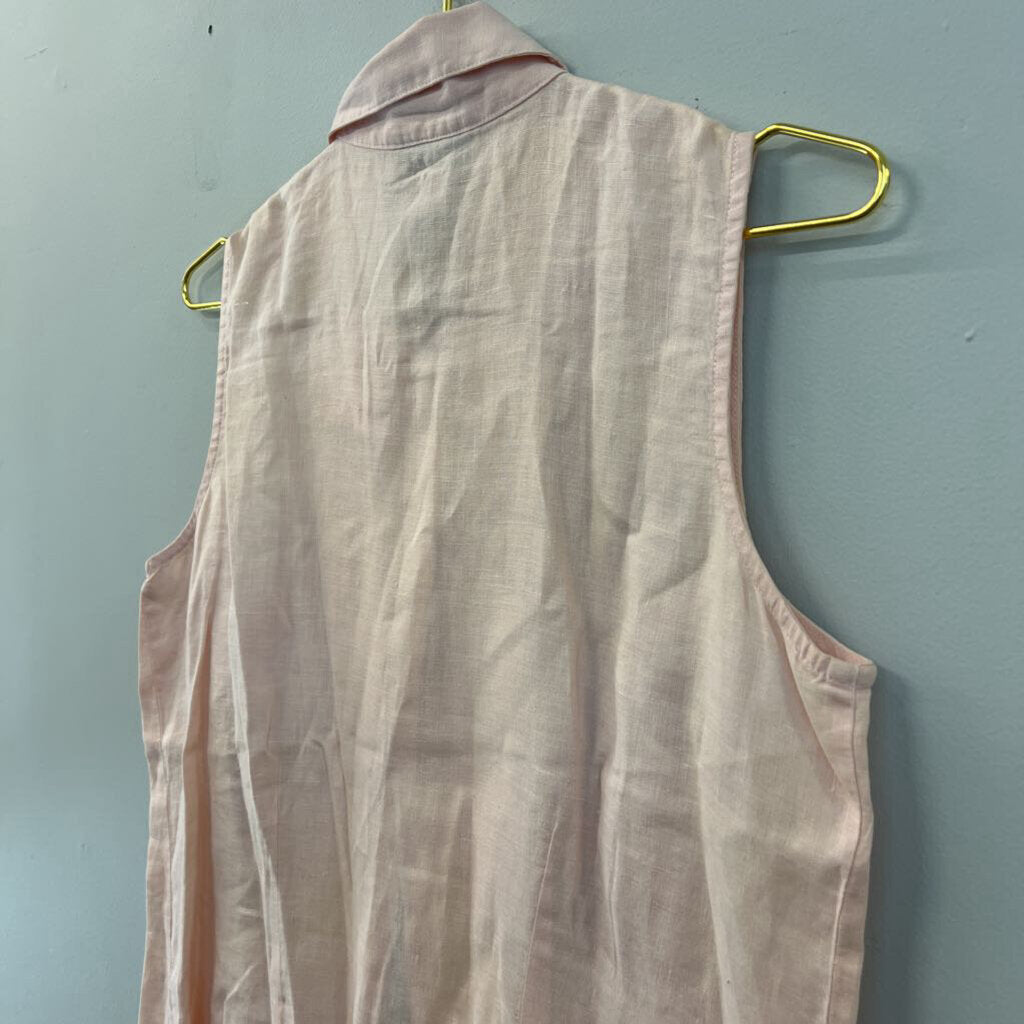 Vintage Telluride Pink 100% Linen Sleeveless Button Down Top 8