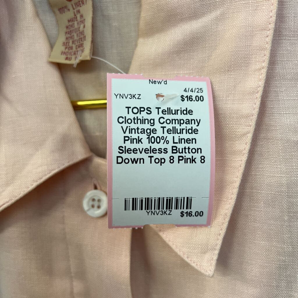 Vintage Telluride Pink 100% Linen Sleeveless Button Down Top 8
