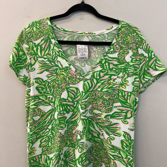 Lilly Pulitzer Green/ White Print Short Sleeve Top Extra Large
