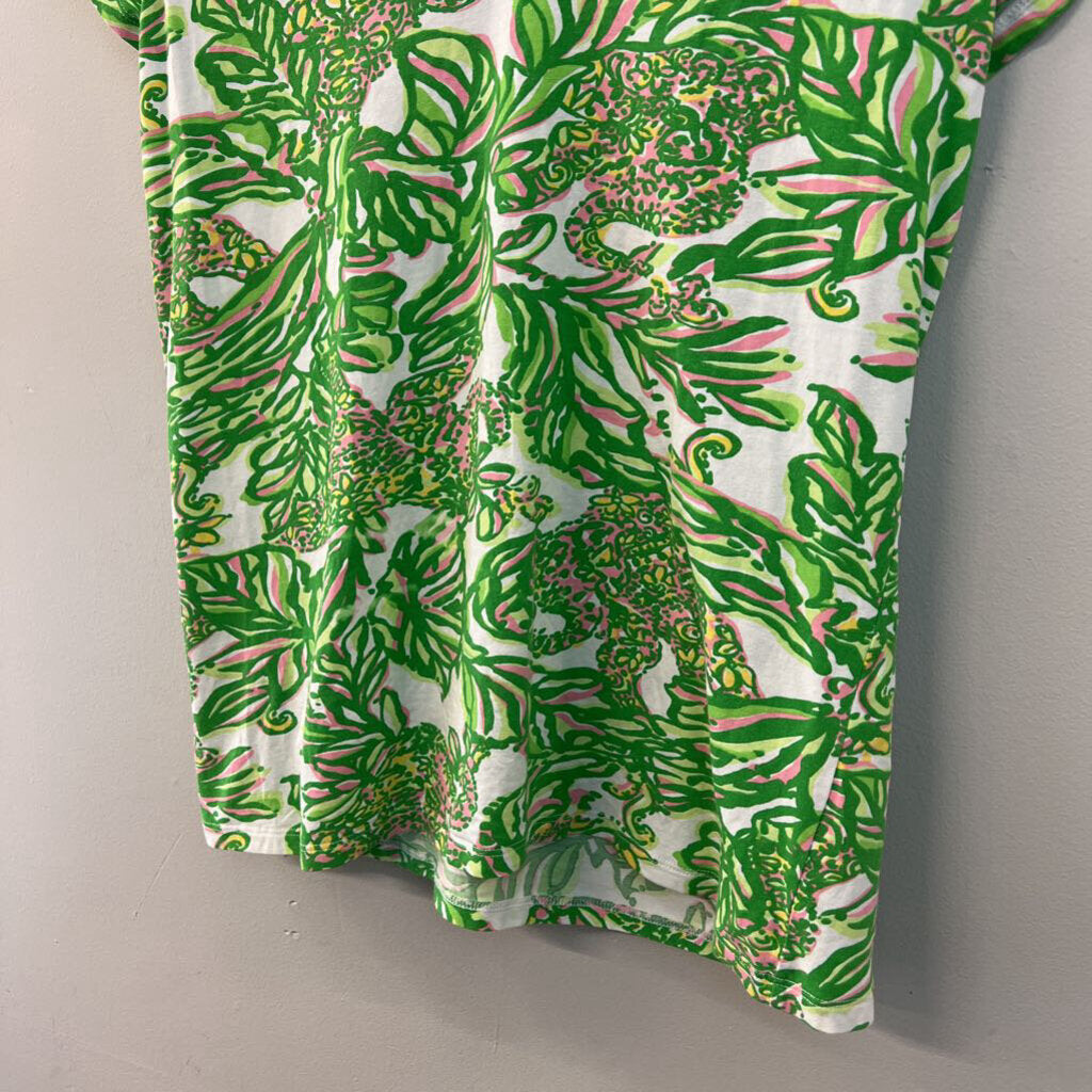 Lilly Pulitzer Green/ White Print Short Sleeve Top Extra Large