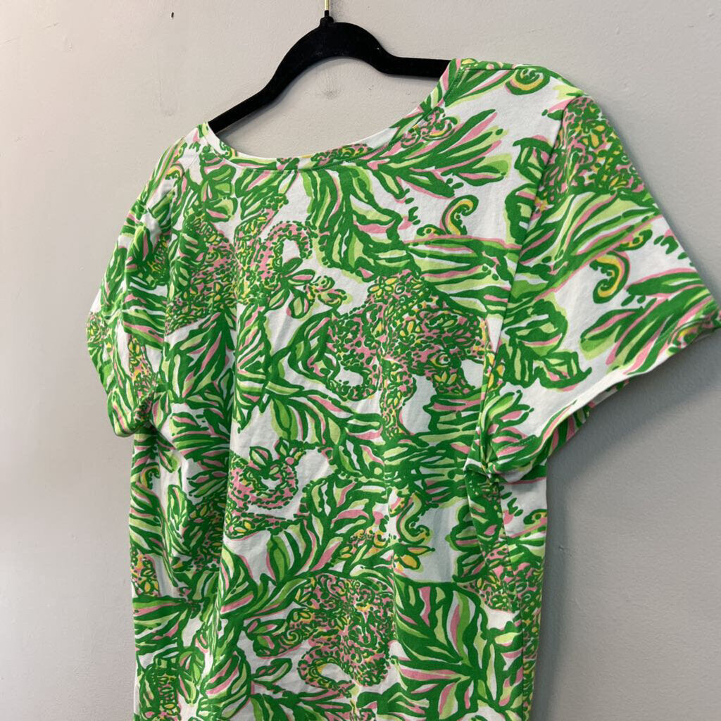 Lilly Pulitzer Green/ White Print Short Sleeve Top Extra Large