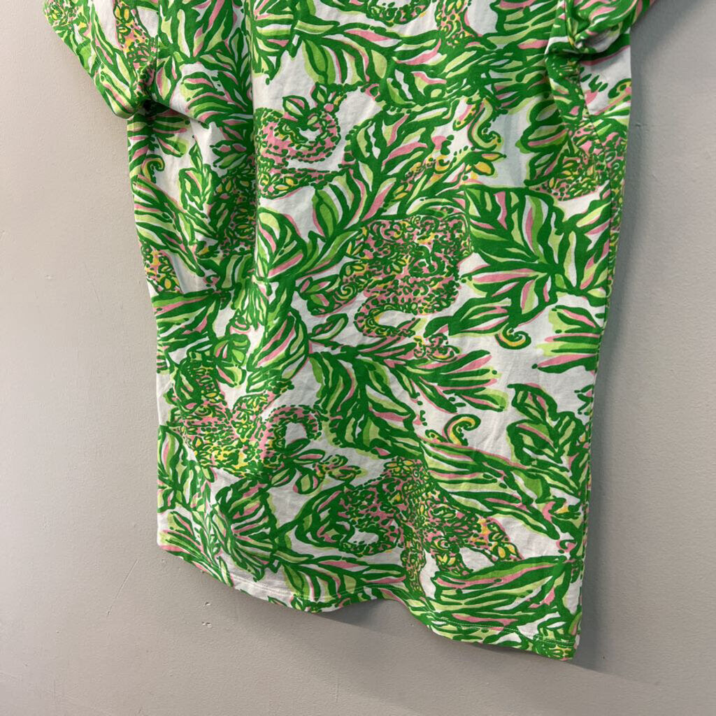Lilly Pulitzer Green/ White Print Short Sleeve Top Extra Large