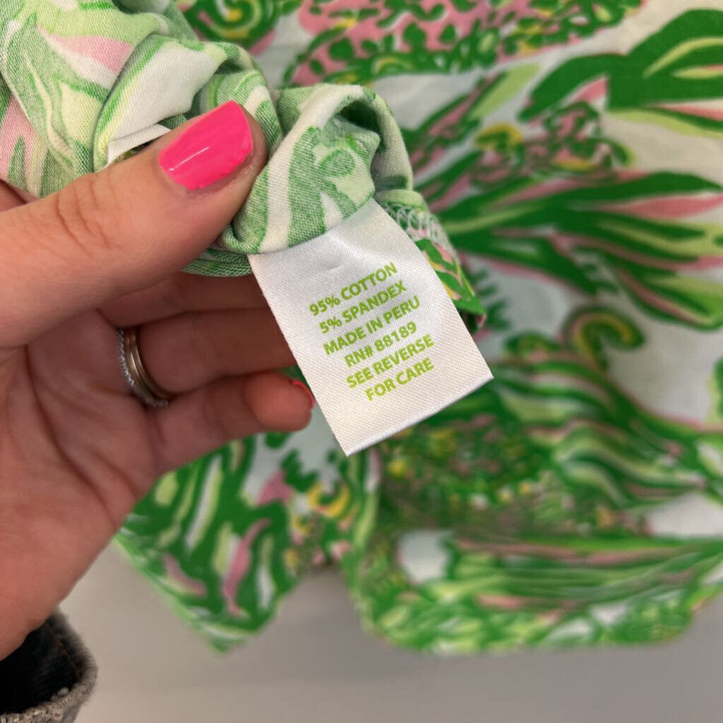 Lilly Pulitzer Green/ White Print Short Sleeve Top Extra Large