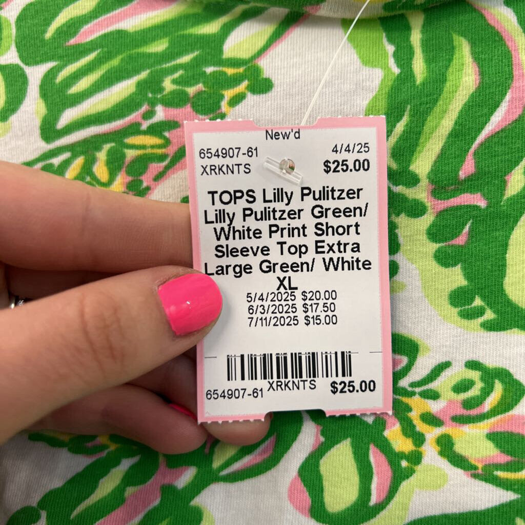 Lilly Pulitzer Green/ White Print Short Sleeve Top Extra Large