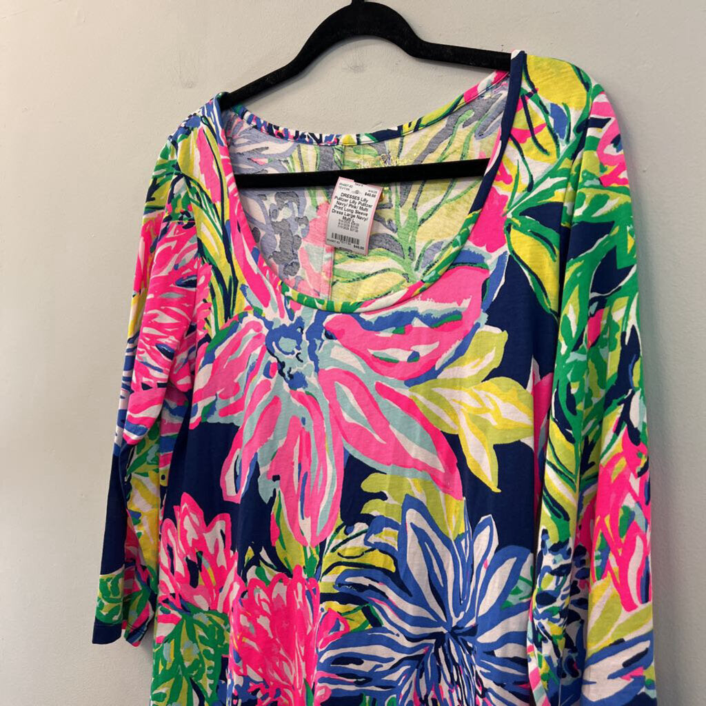 Lilly Pulitzer Navy/ Pink/ Multi Print Long Sleeve Dress Large