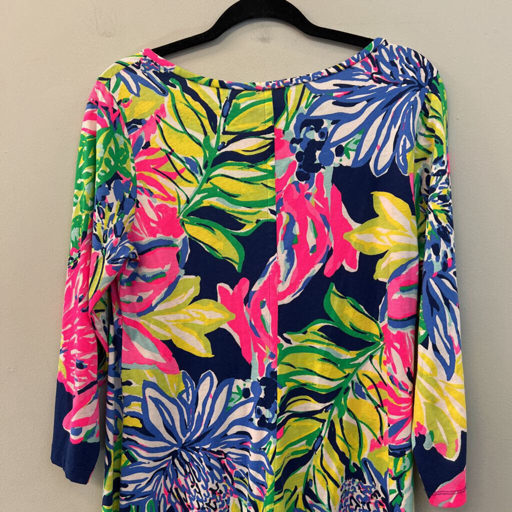 Lilly Pulitzer Navy/ Pink/ Multi Print Long Sleeve Dress Large