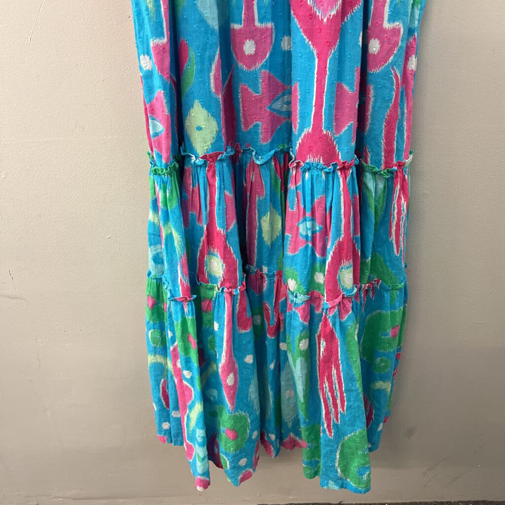 Crown and Ivy Blue/ Multi Prink Smocked Top Maxi Dress Large