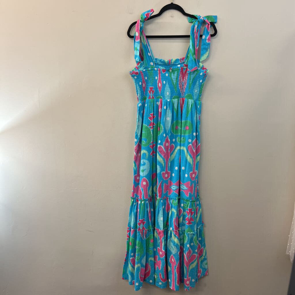 Crown and Ivy Blue/ Multi Prink Smocked Top Maxi Dress Large