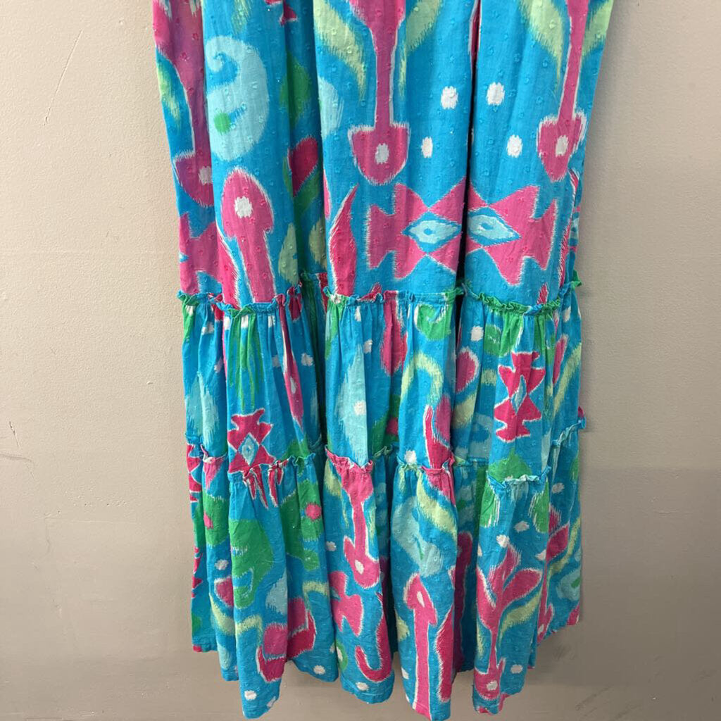 Crown and Ivy Blue/ Multi Prink Smocked Top Maxi Dress Large
