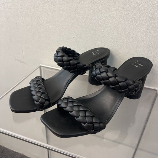 A New Day Black Woven Strap Open Toe Heels 10