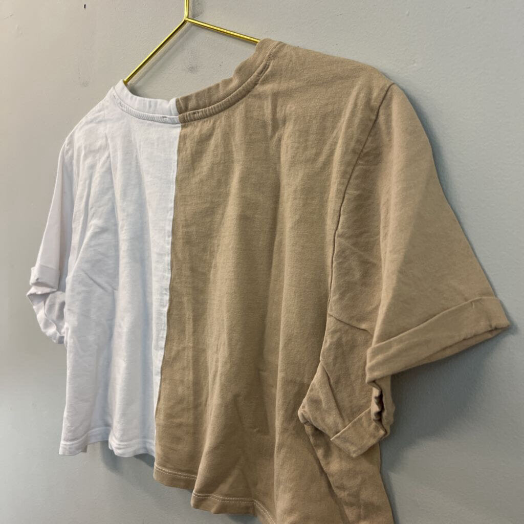 Love and Lazy Days White/ Brown Short Sleeve Cropped Speedway Graphic Tee Small