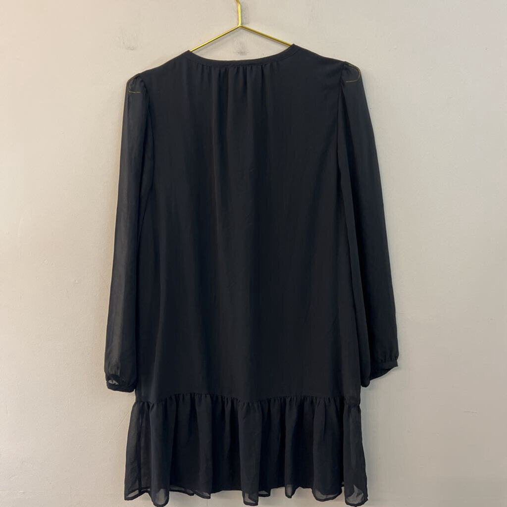 Draper James Black Long Sleeve Ruffle Hem Dress Medium