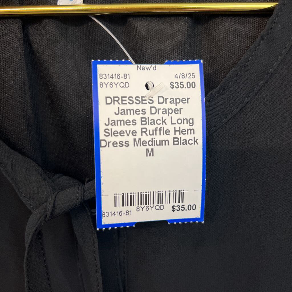 Draper James Black Long Sleeve Ruffle Hem Dress Medium