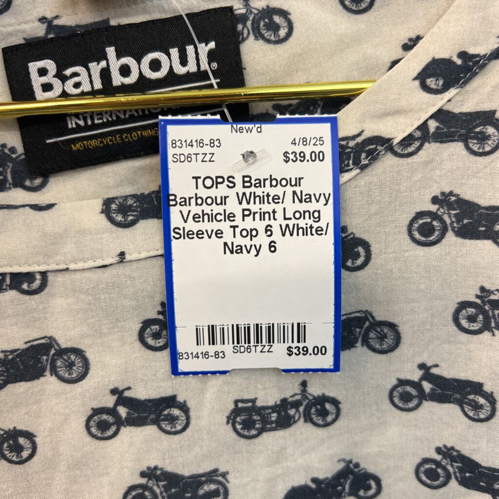 Barbour White/ Navy Vehicle Print Long Sleeve Top 6