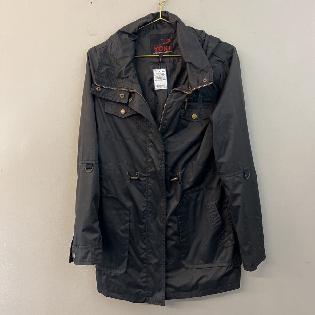 Yoki Outwear Collection Black Lightweight Rain Jacket Large