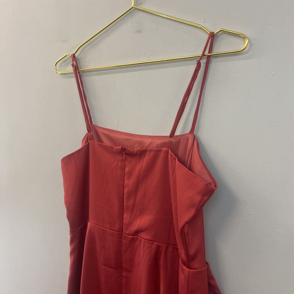 Lulus Orange Silky Ruffle Detail Dress Medium