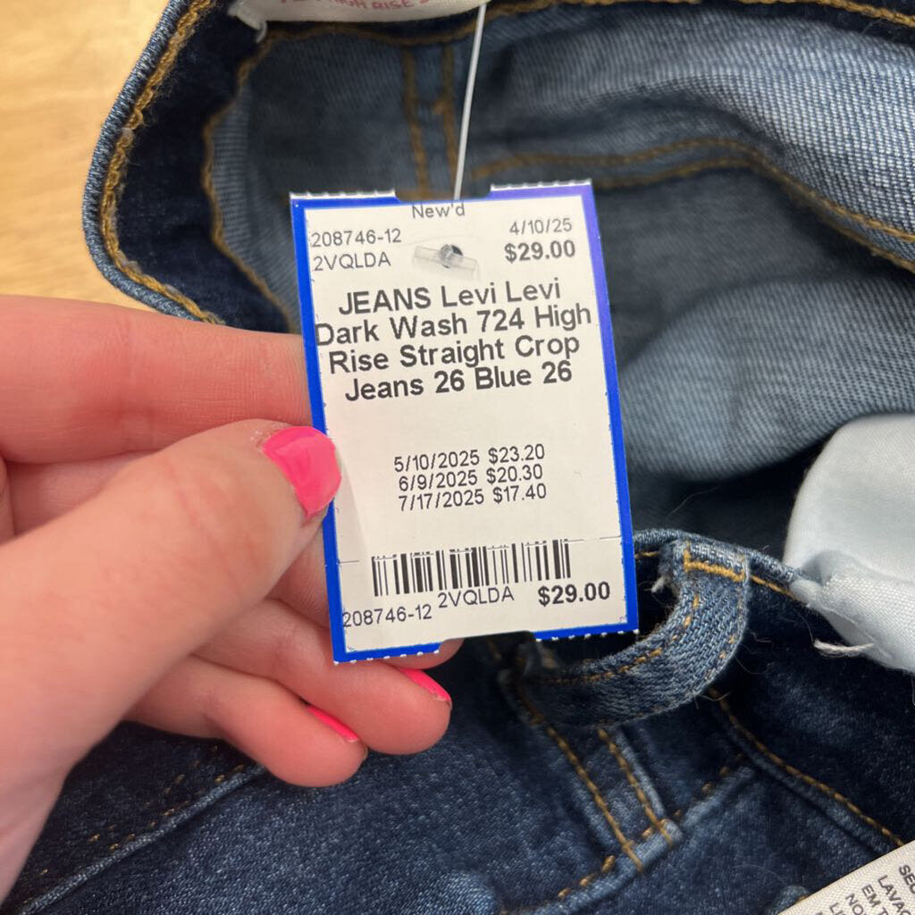 Levi Dark Wash 724 High Rise Straight Crop Jeans 26