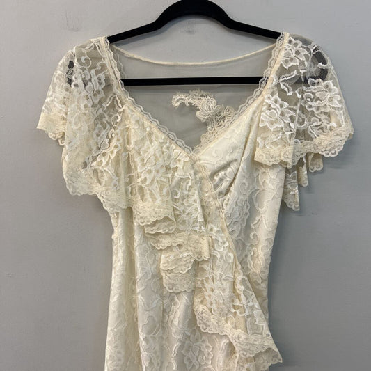 Vintage New Leaf Ivory Lace Ruffle Detail Midi Dress Small