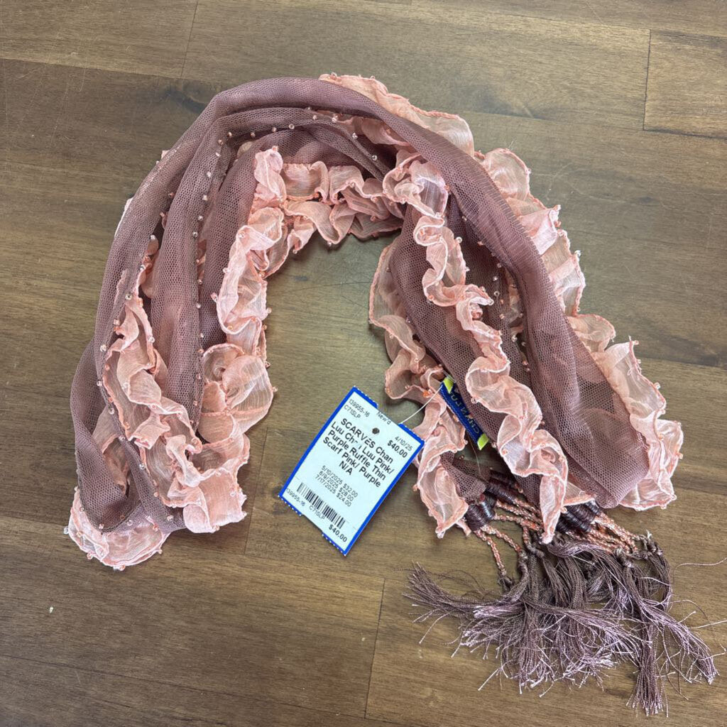 Chan Luu Pink/ Purple Ruffle Thin Scarf