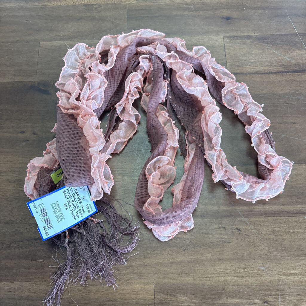 Chan Luu Pink/ Purple Ruffle Thin Scarf