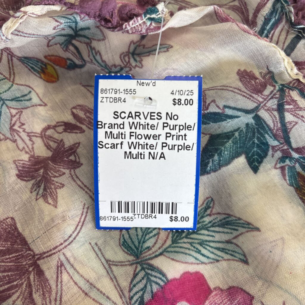 White/ Purple/ Multi Flower Print Scarf