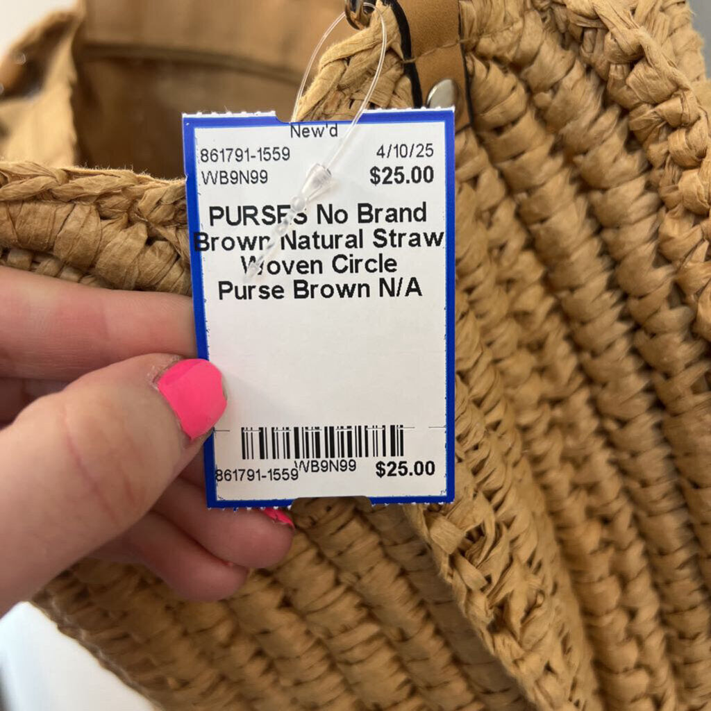 Brown Natural Straw Woven Circle Purse