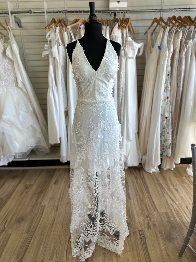 Dress The Population Ivory Lace/ 3D Flower Bridal Gown Large