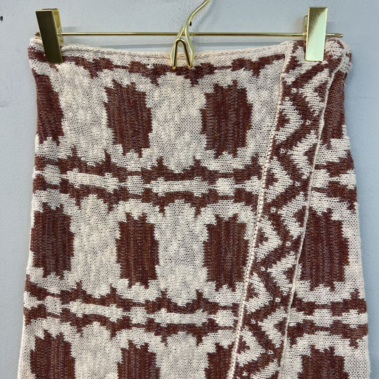 Free People Brown/ Cream Print Knit Skirt Extra Small