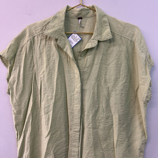 YFB Green Short Sleeve Button Down Top Small