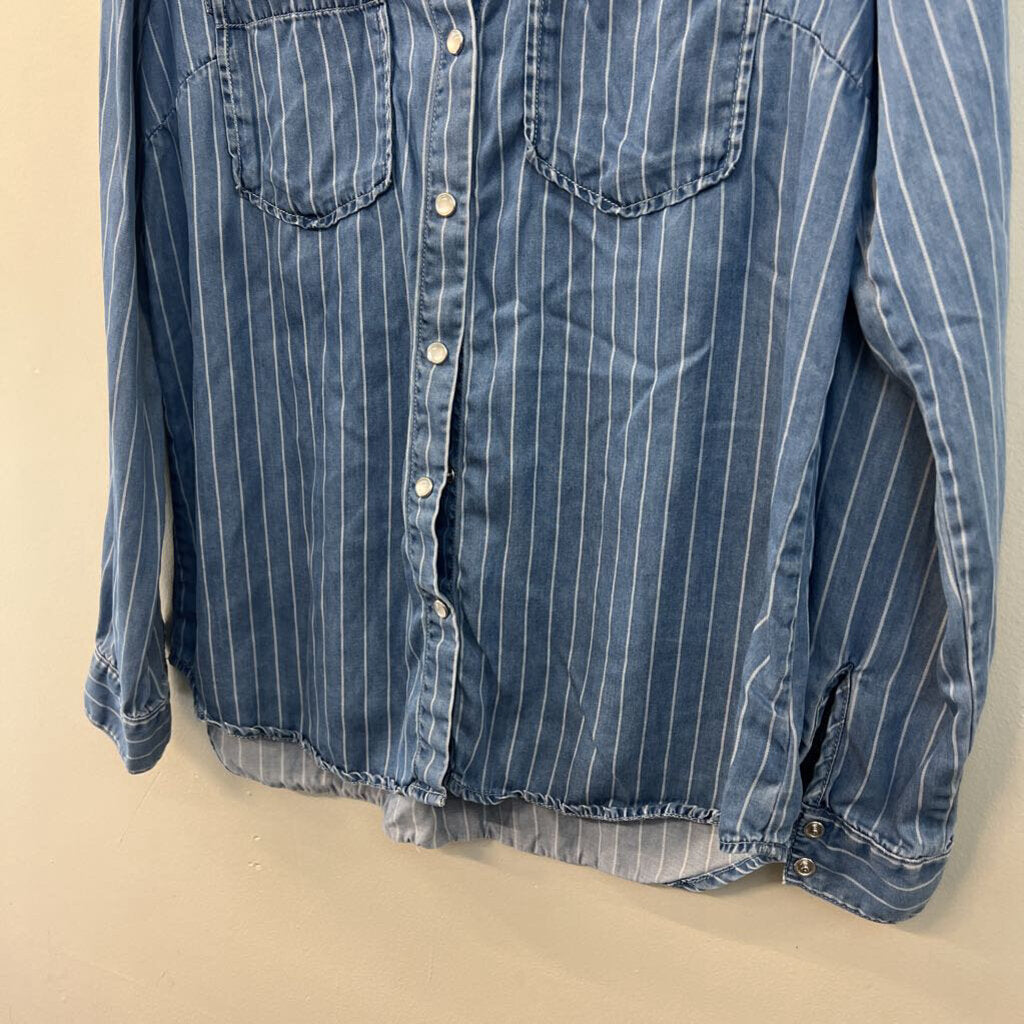 KUT Blue/ White Striped Chambray Long Sleeve Button Down Top Medium