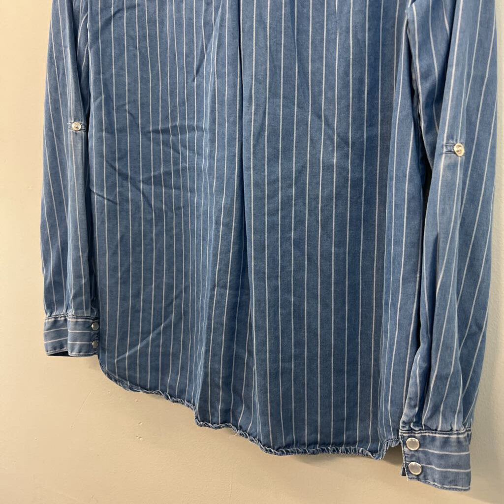 KUT Blue/ White Striped Chambray Long Sleeve Button Down Top Medium