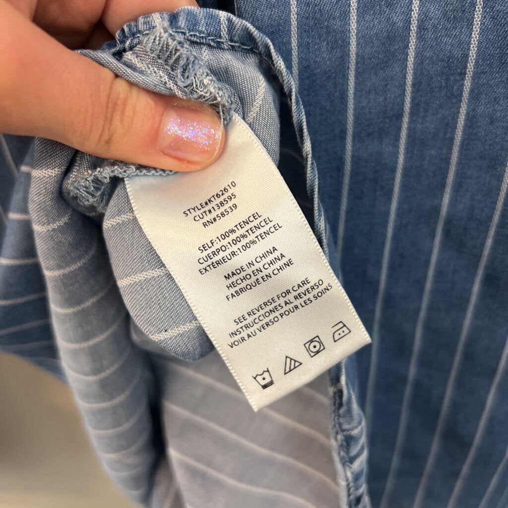 KUT Blue/ White Striped Chambray Long Sleeve Button Down Top Medium