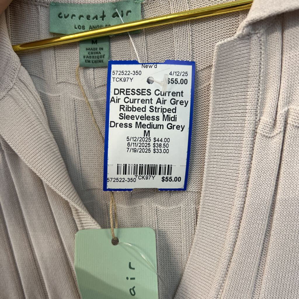 Current Air Grey Ribbed Striped Sleeveless Midi Dress Medium
