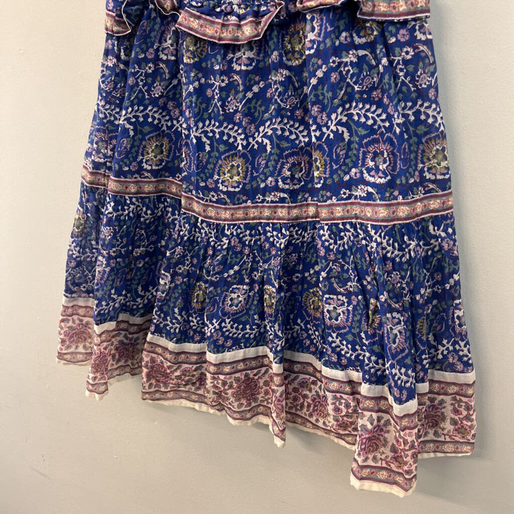 Sea New York Blue/ Multi Print Tiered Skirt Smocked Top Dress Medium