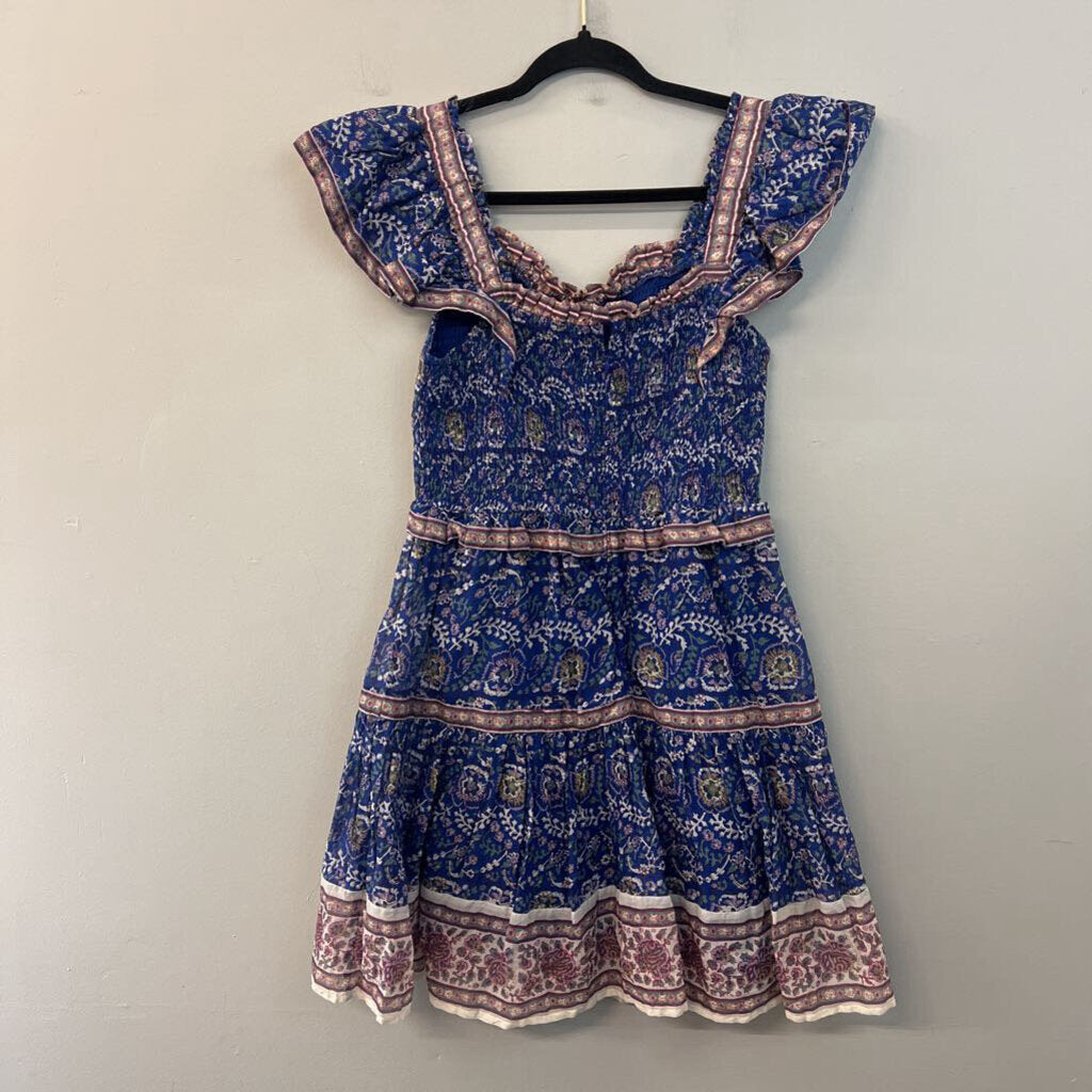 Sea New York Blue/ Multi Print Tiered Skirt Smocked Top Dress Medium