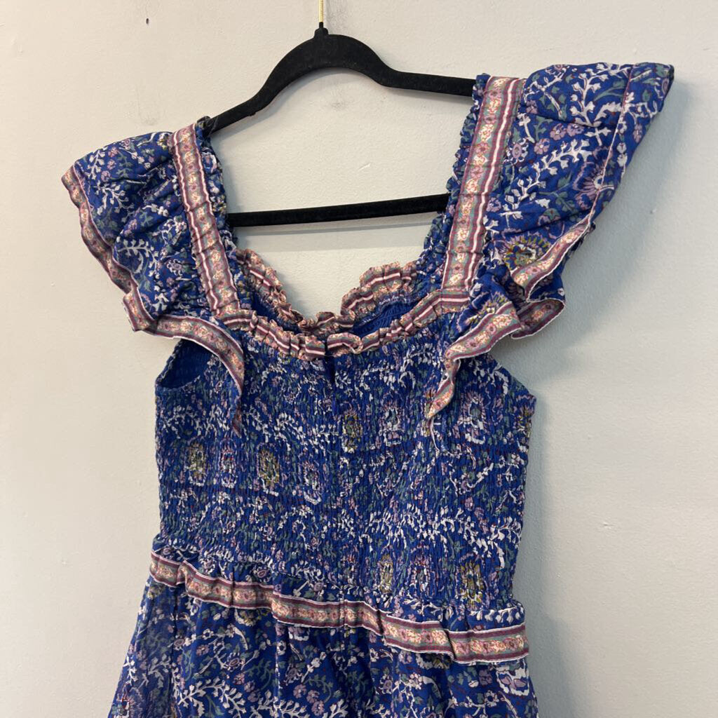 Sea New York Blue/ Multi Print Tiered Skirt Smocked Top Dress Medium