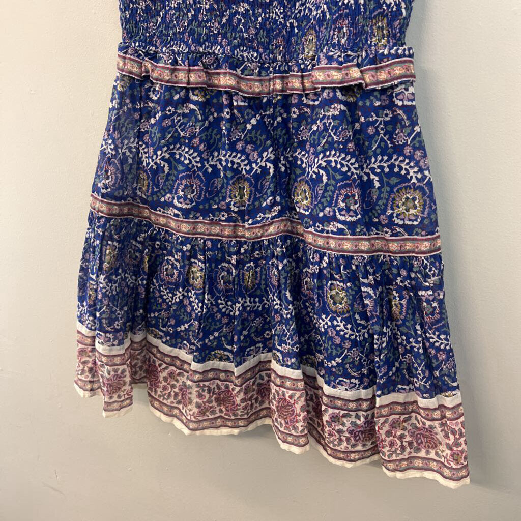 Sea New York Blue/ Multi Print Tiered Skirt Smocked Top Dress Medium