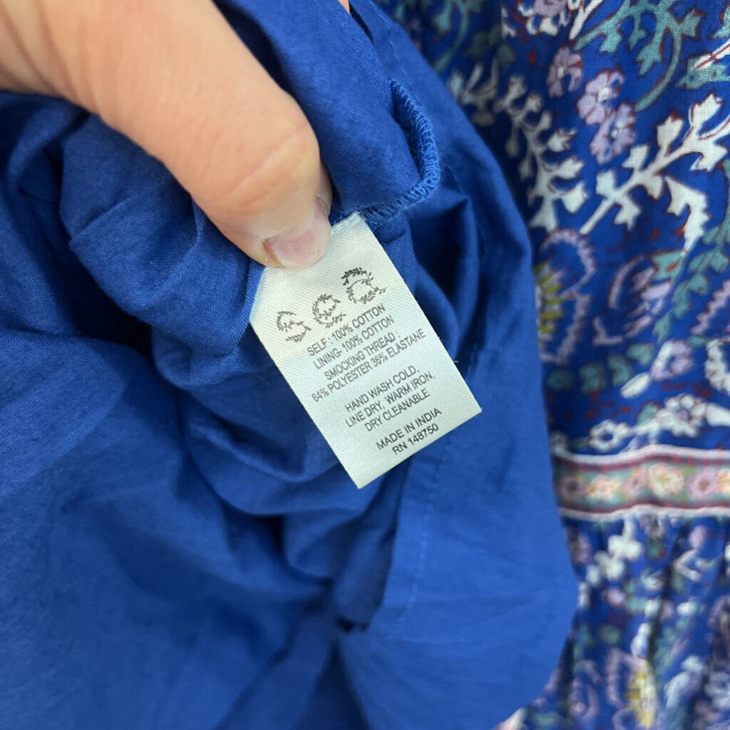 Sea New York Blue/ Multi Print Tiered Skirt Smocked Top Dress Medium