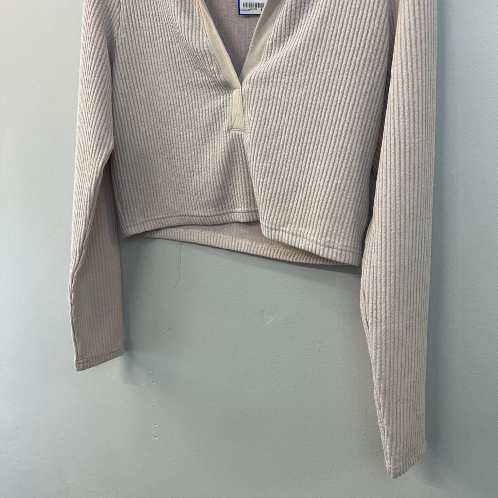 Light Brown Ribbed Long Sleeve Crop Top Large