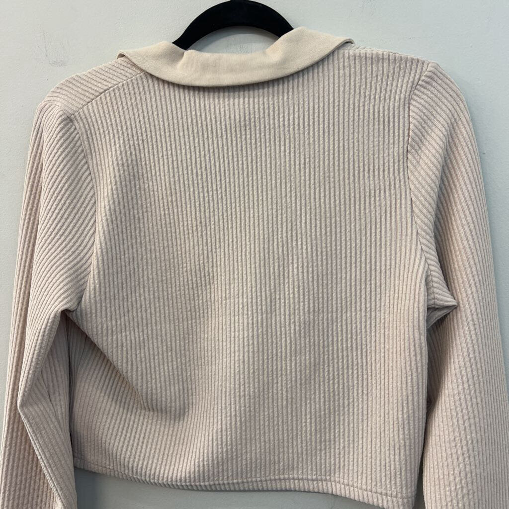 Light Brown Ribbed Long Sleeve Crop Top Large