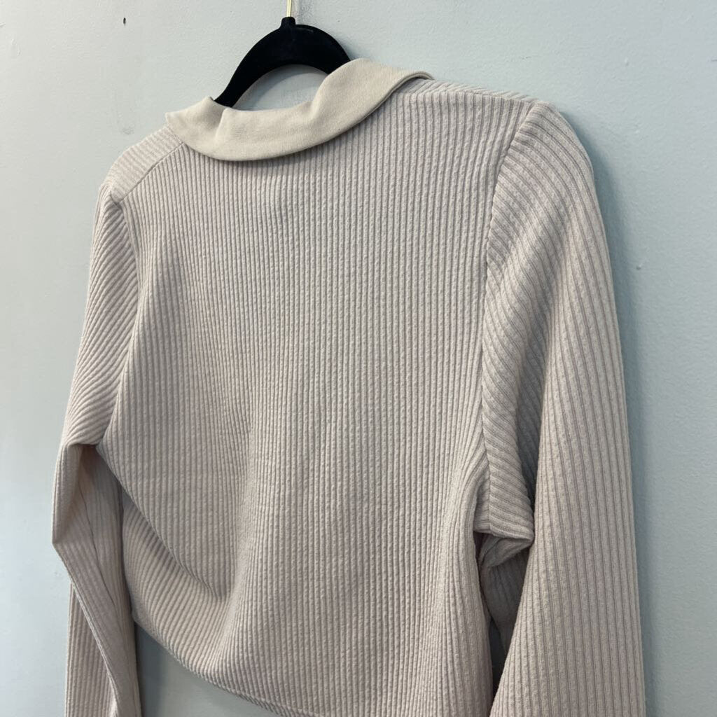 Light Brown Ribbed Long Sleeve Crop Top Large