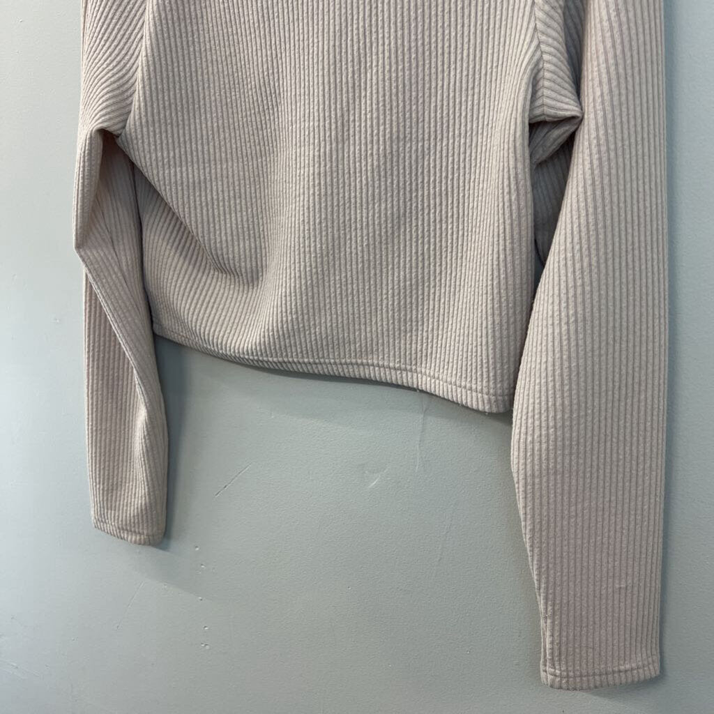 Light Brown Ribbed Long Sleeve Crop Top Large
