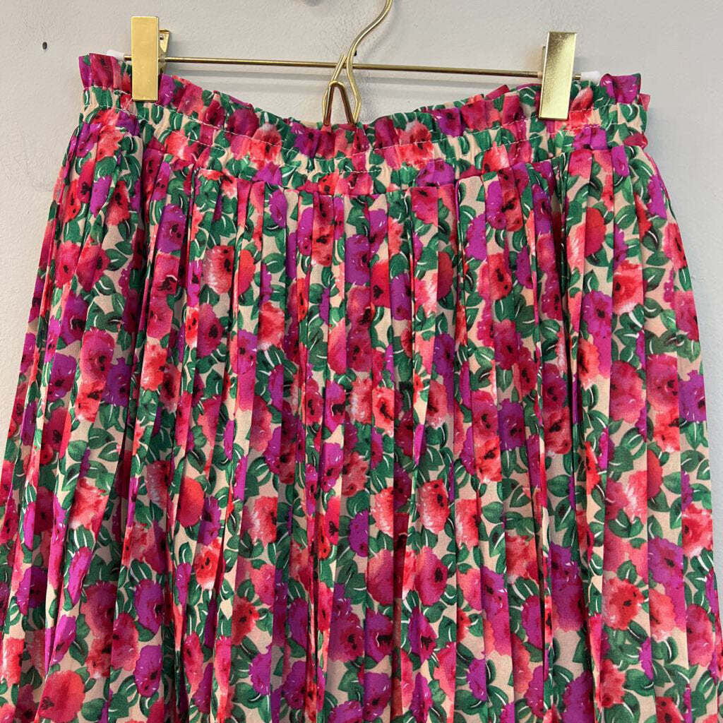 Endless Rose Pink/ Multi Flower Print Pleated Skirt Medium