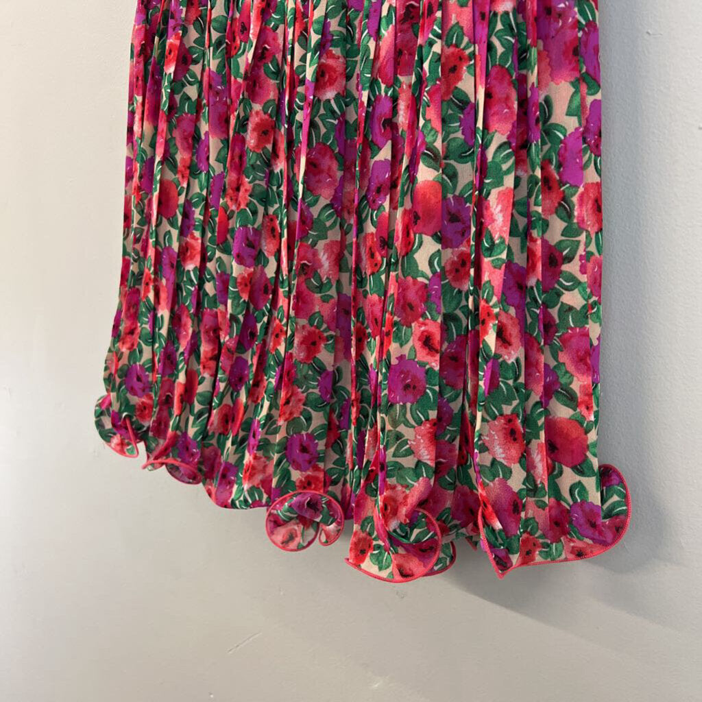 Endless Rose Pink/ Multi Flower Print Pleated Skirt Medium