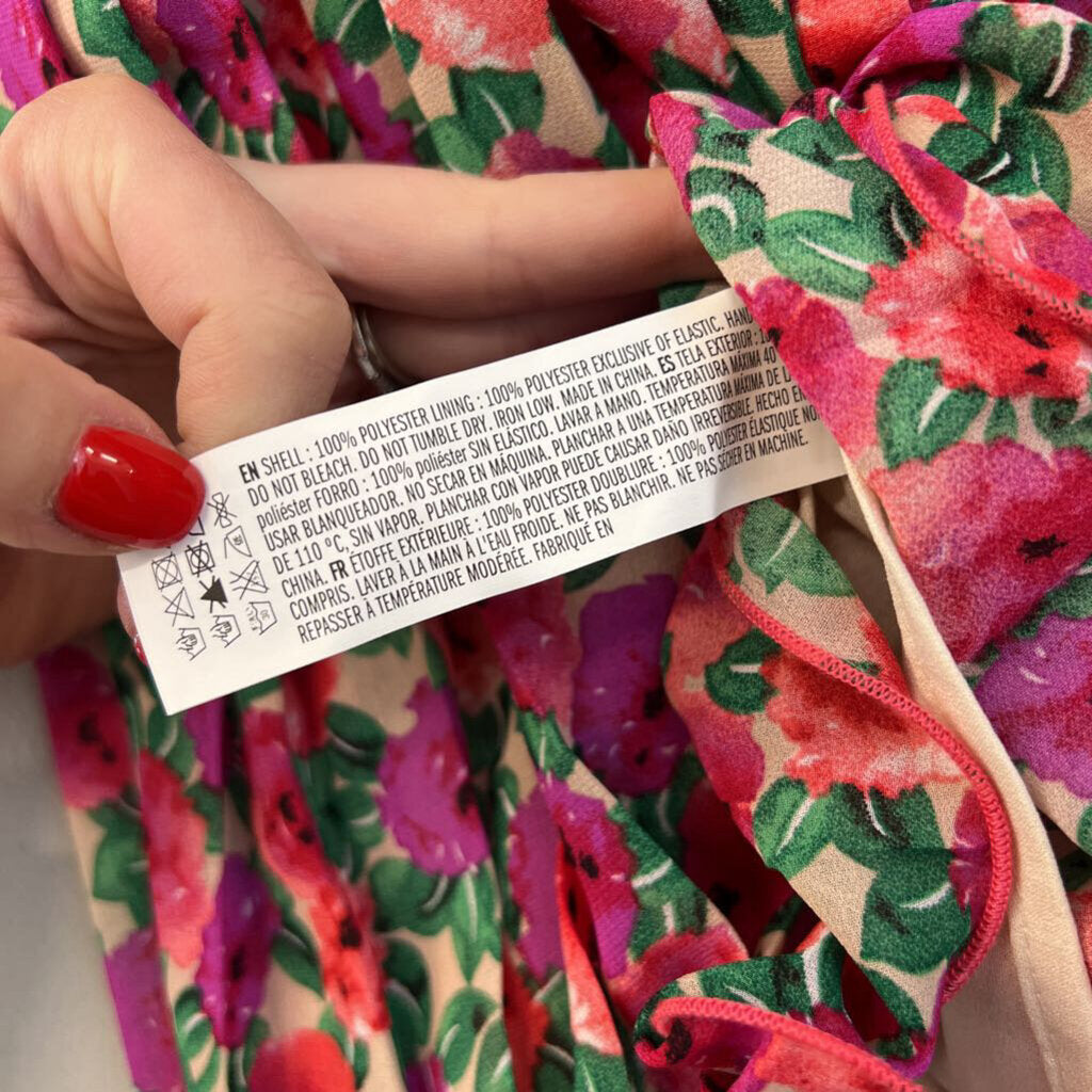 Endless Rose Pink/ Multi Flower Print Pleated Skirt Medium